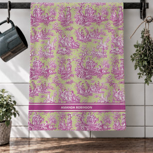 Paño De Cocina Toile de Jouy verde vintage rosa estilo francés ca