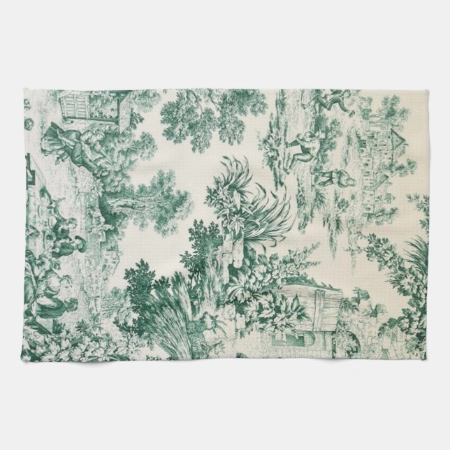 Paño De Cocina Toile de Jouy verte (Horizontal)