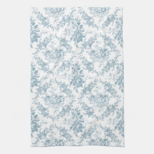 Paño De Cocina Toile floral azul y blanco grabado elegante