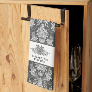 Paño De Cocina Toile Francesa Vintage Negra Elegante Personalizad