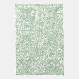 Paño De Cocina Toile Vintage Sage con Figuras Clásicas
