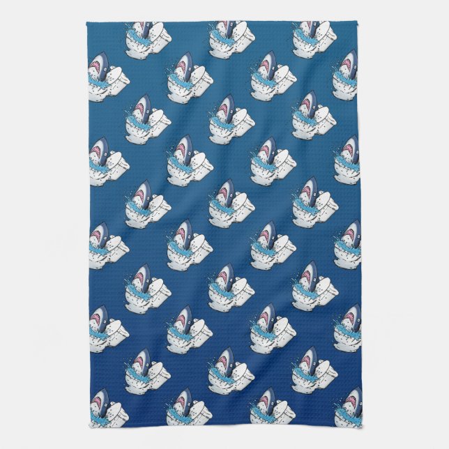 Paño De Cocina Toilet Shark Funny Blue Personalizado (Vertical)