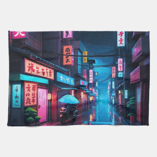 Paño De Cocina Tokyo Street At Night LoFi Art