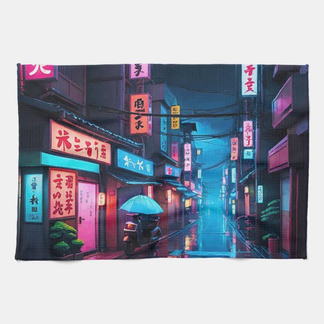 Paño De Cocina Tokyo Street At Night LoFi Art  (Horizontal)