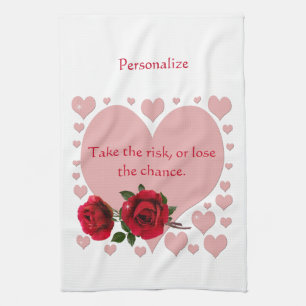 Paño De Cocina Tomar La Cita De Riesgo Corazones Rosa Rojos