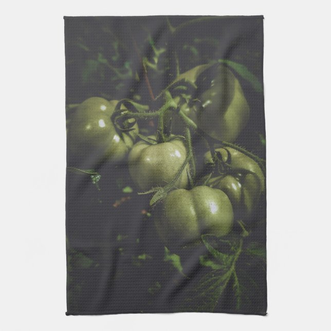 Paño De Cocina Tomates Verdes Malhumorados Mesa de Campo Rústica (Vertical)