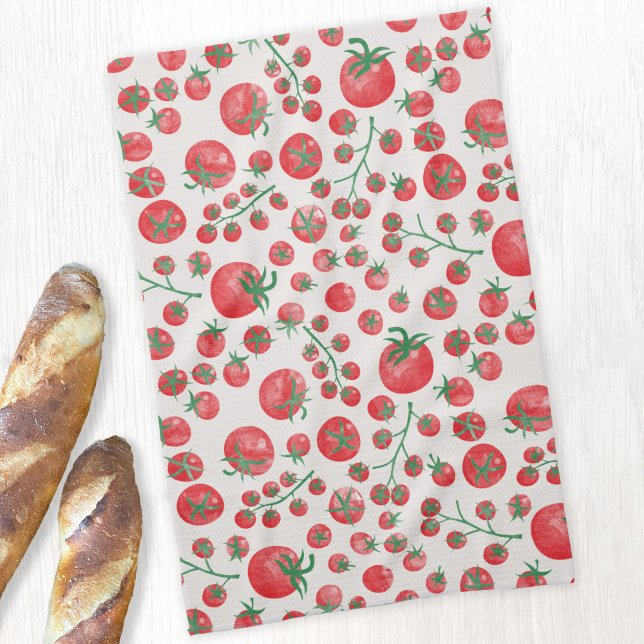 Paño De Cocina Tomato Watercolor (Fresh Mediterranean summer watercolor tomato pattern kitchen towel)