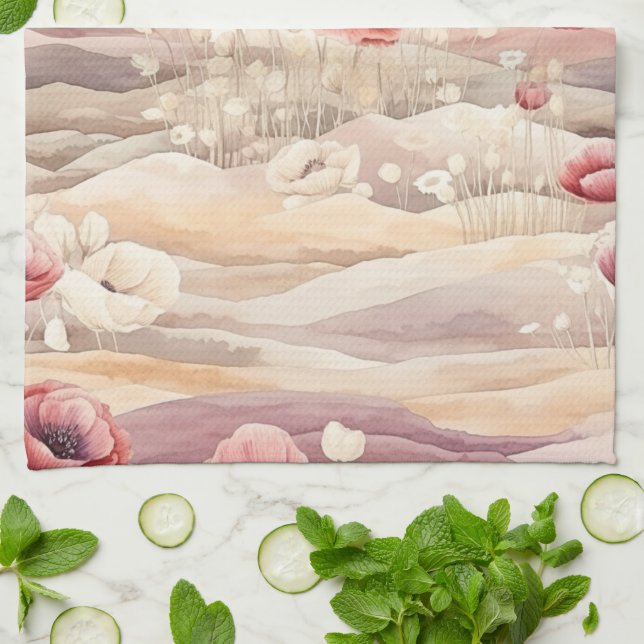 Paño De Cocina Tono crema burdeos Floral Desayuno Nupcial (Doblado)