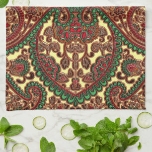 Paño De Cocina Tono de joyas florales paisajístico victoriano oro