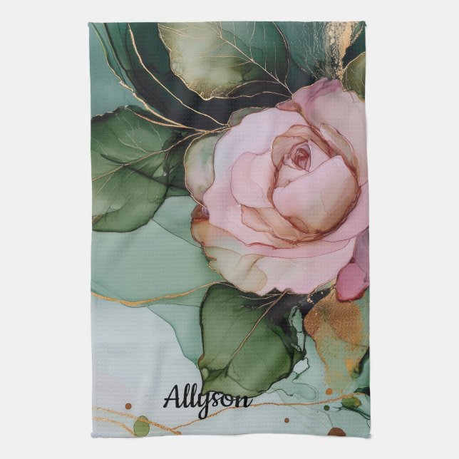 Paño De Cocina Tono dorado romántico Rosa rosa Floral ducha nupci (Vertical)