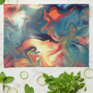 Paño De Cocina Tonos azul y rojo manchados, pintura satinada digi