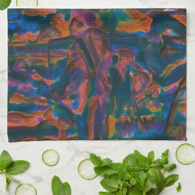 Paño De Cocina Tonos azules manchados de cobre envejecido (Doblado)