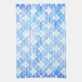 Paño De Cocina Tonos de flores rayadas de ocmbre azul