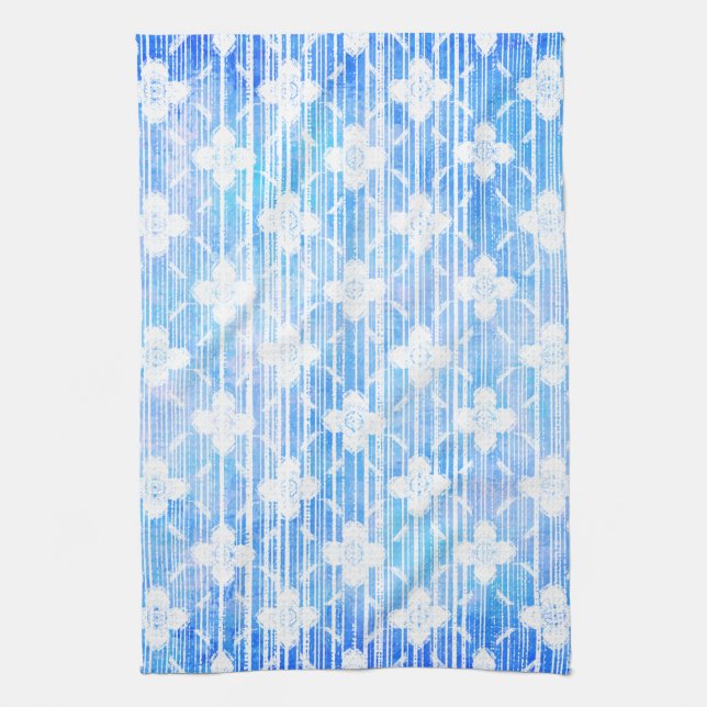 Paño De Cocina Tonos de flores rayadas de ocmbre azul (Vertical)