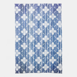 Paño De Cocina Tonos de flores rayadas de ocmbre azul