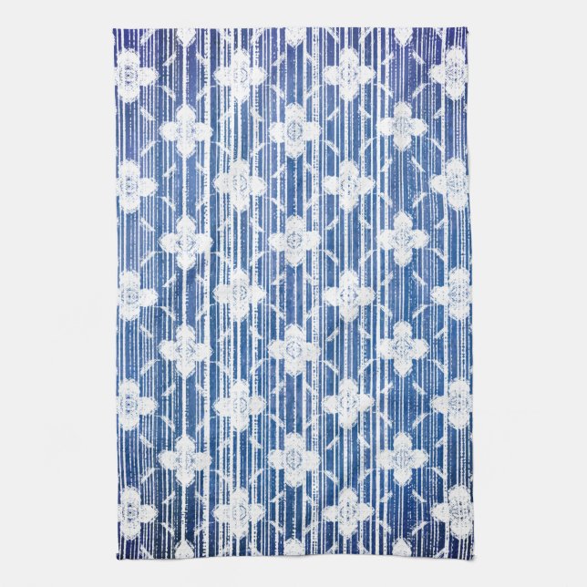 Paño De Cocina Tonos de flores rayadas de ocmbre azul (Vertical)