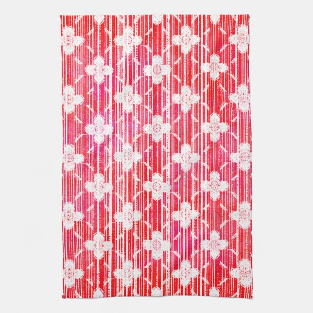 Paño De Cocina Tonos de flores rojas a rayas de Ombre (Vertical)