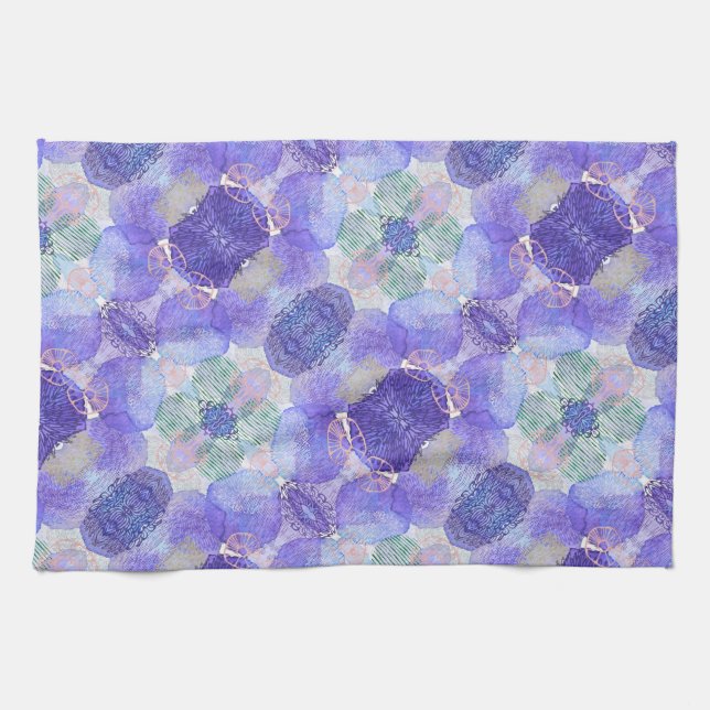 Paño De Cocina Tonos de lavanda y flores abstractas verdes (Horizontal)