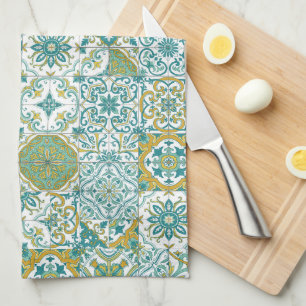 Paño De Cocina tonos mediterráneos/ baldosas Azulejo