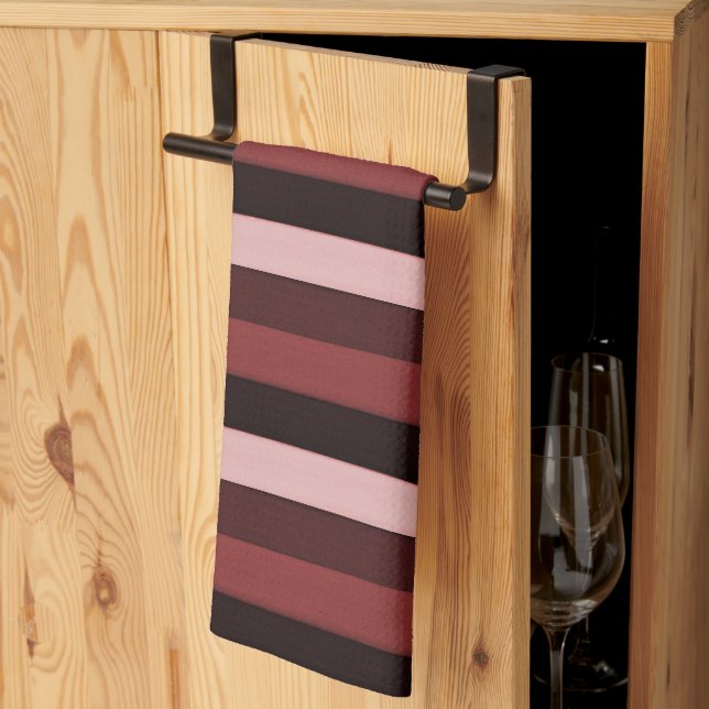 Paño De Cocina Tonos rosados y borgoñosos rayados (Pliegue de tercios)