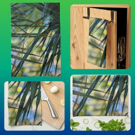 Paño De Cocina Tonos tropicales Palm Fronds Azul Verde Amarillo