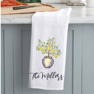 Paño De Cocina Topiaria de Limón con Apellido Personalizado