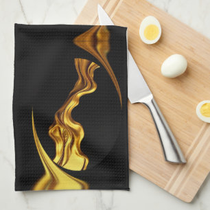 Paño De Cocina Torbellino Opulento Líquido Oro Negro Monocromo Ac
