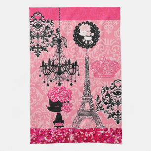 Paño De Cocina Torre Eiffel, perrito y damasco femeninos