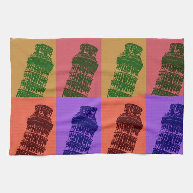 Paño De Cocina Torre inclinada de arte pop de Pisa (Horizontal)