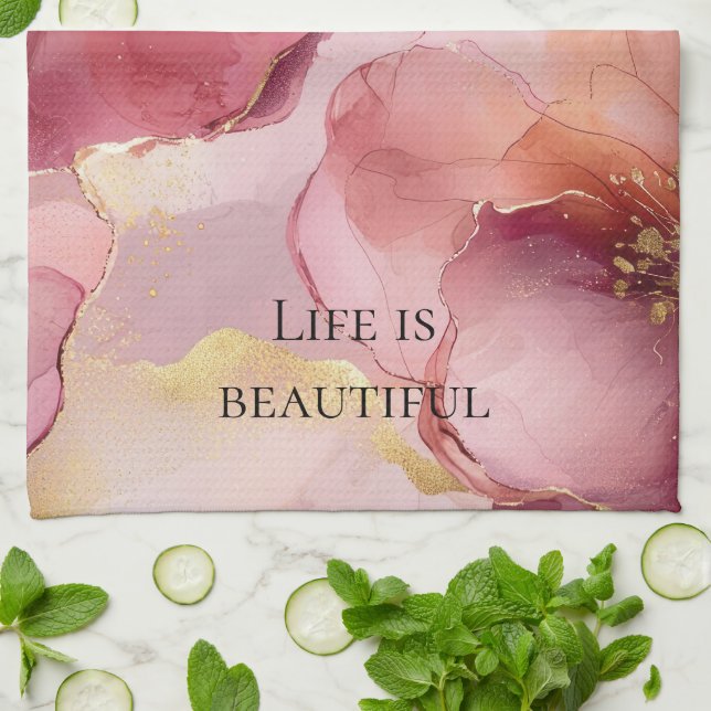 Paño De Cocina Tórrida Espuma Rosa Borgoña Floral Torta Nupcial (Doblado)