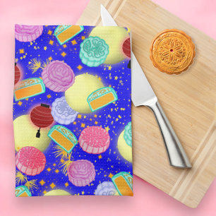 Paño De Cocina Tortas de luna de mediados de otoño azules