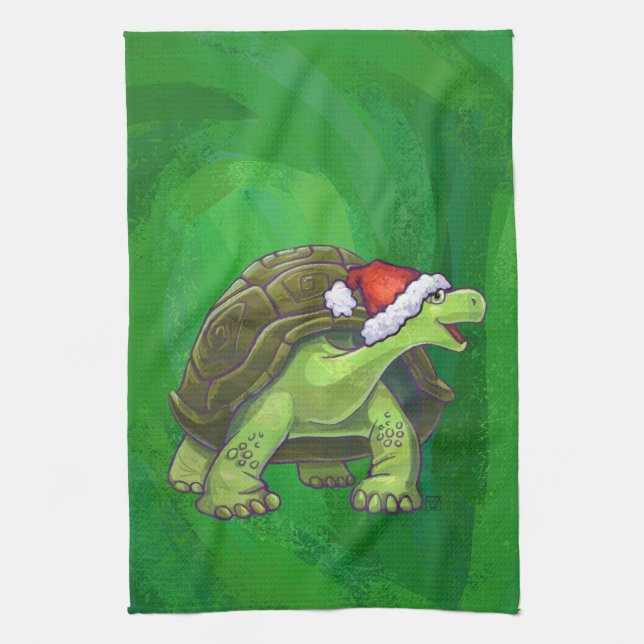 Paño De Cocina Tortoise en Santa Hat en Green (Vertical)