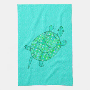 Paño De Cocina Tortuga giratoria árabe - tonos verde marino