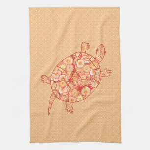 Paño De Cocina Tortuga giratoria fractal - tonos de mandarina nar