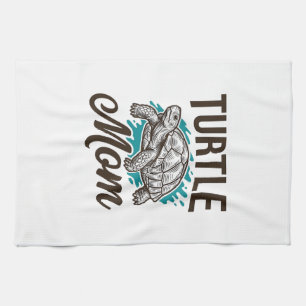 Paño De Cocina Tortuga Mamá Diseño Vectorial de Grabado Vintage_1