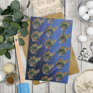 Paño De Cocina Tortuga Marina Náutica Ancla Timón Azul