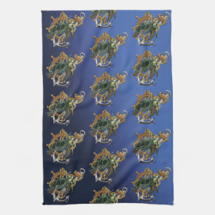 Paño De Cocina Tortuga Marina Náutica Ancla Timón Azul