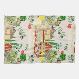 Paño De Cocina Toscana, Toscana, Italia, aceitunas, limones, toma