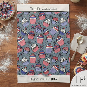 Paño De Cocina Towel de cocina de cupcake azul francés del 4 de j