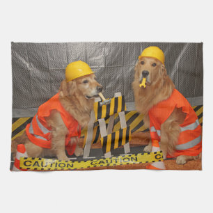 Paño De Cocina Trabajadores de construcción del golden retriever