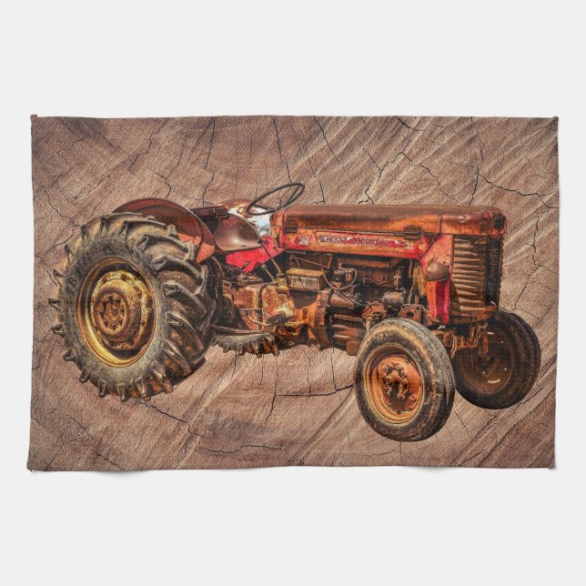 Paño De Cocina Tractor rojo antiguo (Horizontal)