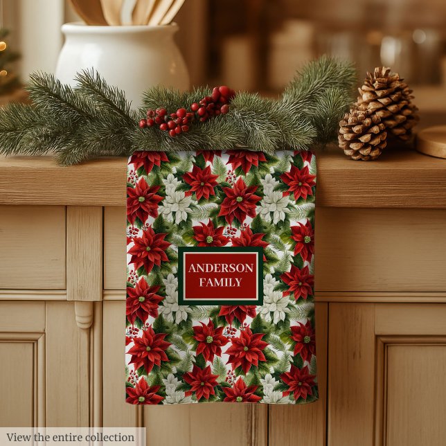 Paño De Cocina Traditional Christmas Towel Red Green Floral Art (Traditional Christmas Towel Red Green Floral Art)