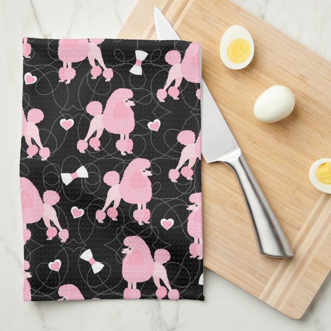 Paño De Cocina Trama de cangrejos rosados y arcos negros (Doblado Cuarto)