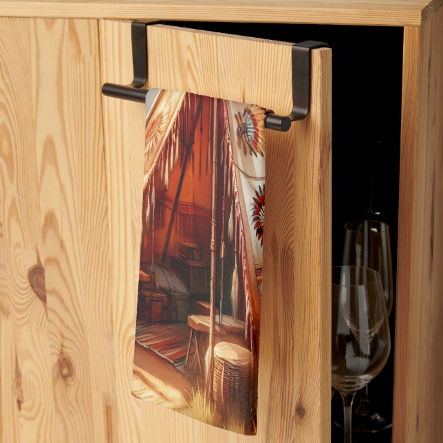 Paño De Cocina Tranquila tepee indígena junto a un río sereno (Pliegue de tercios)