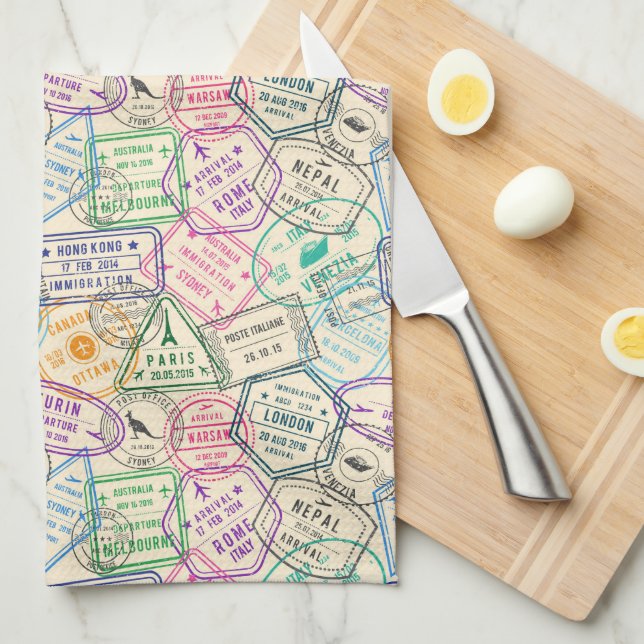 Paño De Cocina Travel Stamps (Doblado Cuarto)