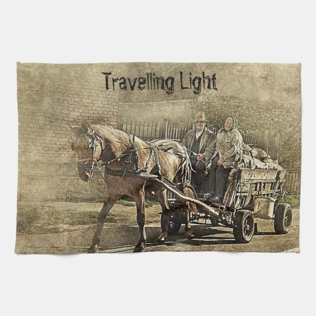 Paño De Cocina Travelling Light Old Couple on Wagon (Horizontal)