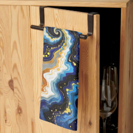 Paño De Cocina Trazos vibrantes de azul y oro 1