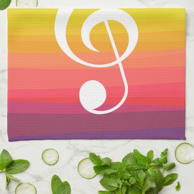 Paño De Cocina Treble Clef con acuarela de arcoiris personalizada (Doblado)