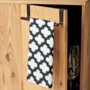 Paño De Cocina Trébol blanco y negro, Entramado, Quatrefoil