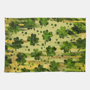 Paño De Cocina Trébol irlandés - oro pintado trébol y verde
